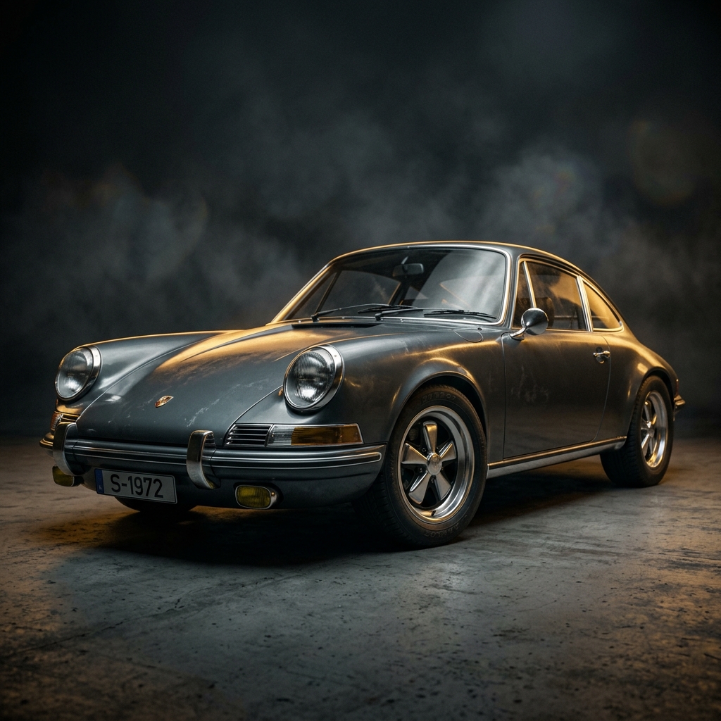 Klassischer luftgekühlter Porsche 911 in dramatischer Studiobeleuchtung